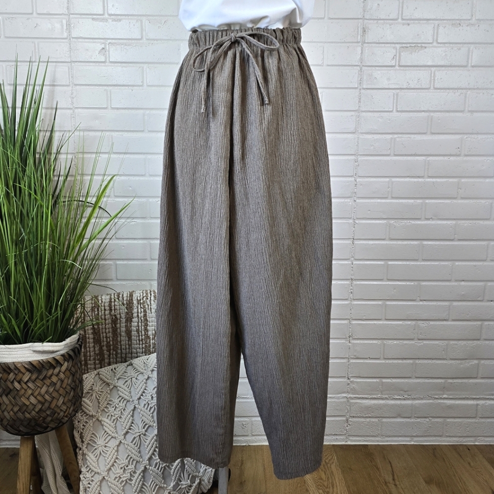 Zara Wide Leg Barrel Tan And Brown Striped Pull On Pants Small